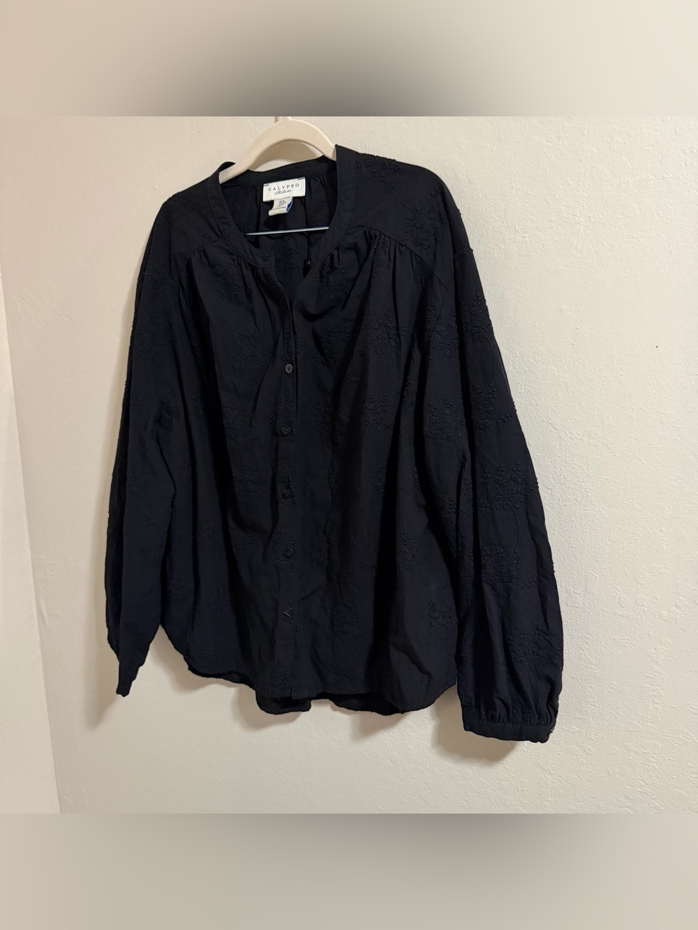 Calypso St.‎ Barth Black Floral Embroidered Puff Sleeve Cotton Blouse Size M - Picture 4 of 8